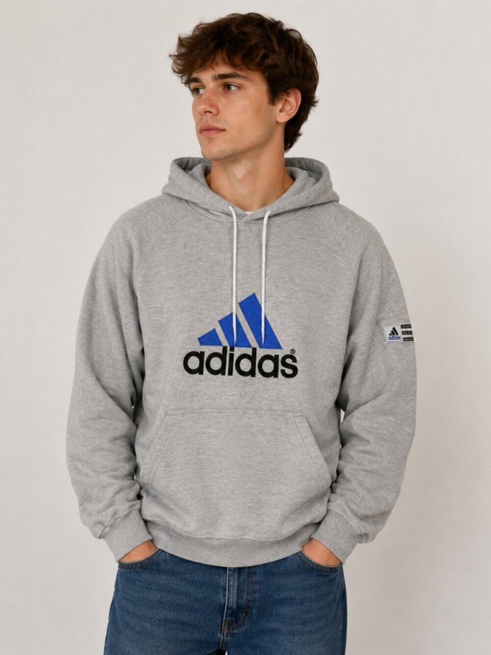 Vintage Adidas Hoodie Sweatshirt Pullover Gray 90s Y2K Large